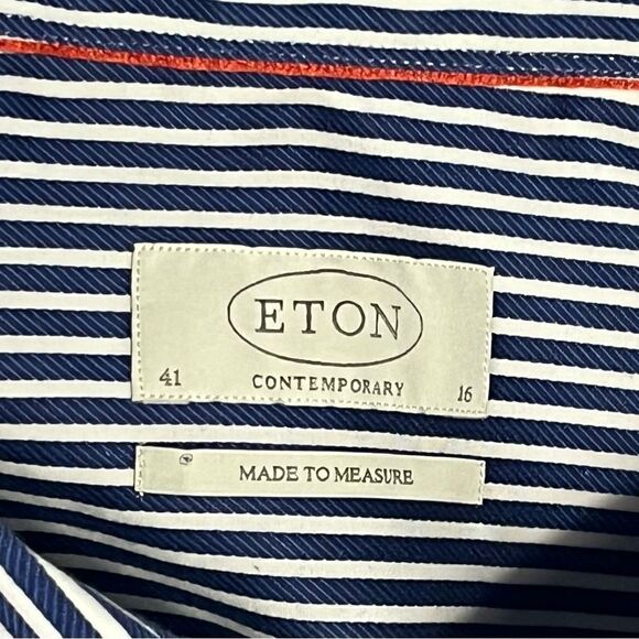 Eton Contemporary Fit Dress Shirt in Blue/White Stripes w/Blue Buttons Sz 41/16 - Picture 3 of 6